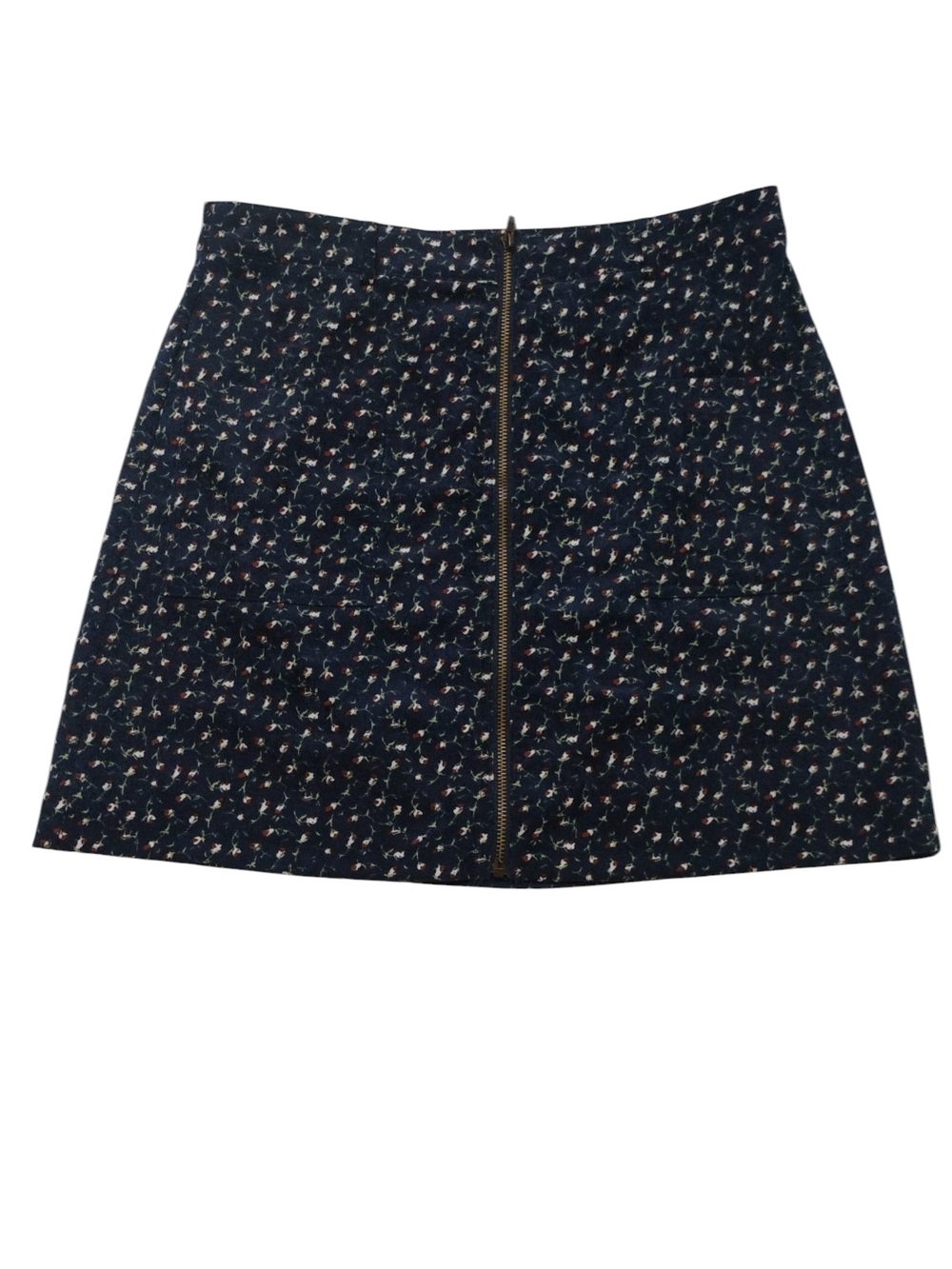 Navy Floral Zip-Front Mini Skirt Courderoy Like SZ XL